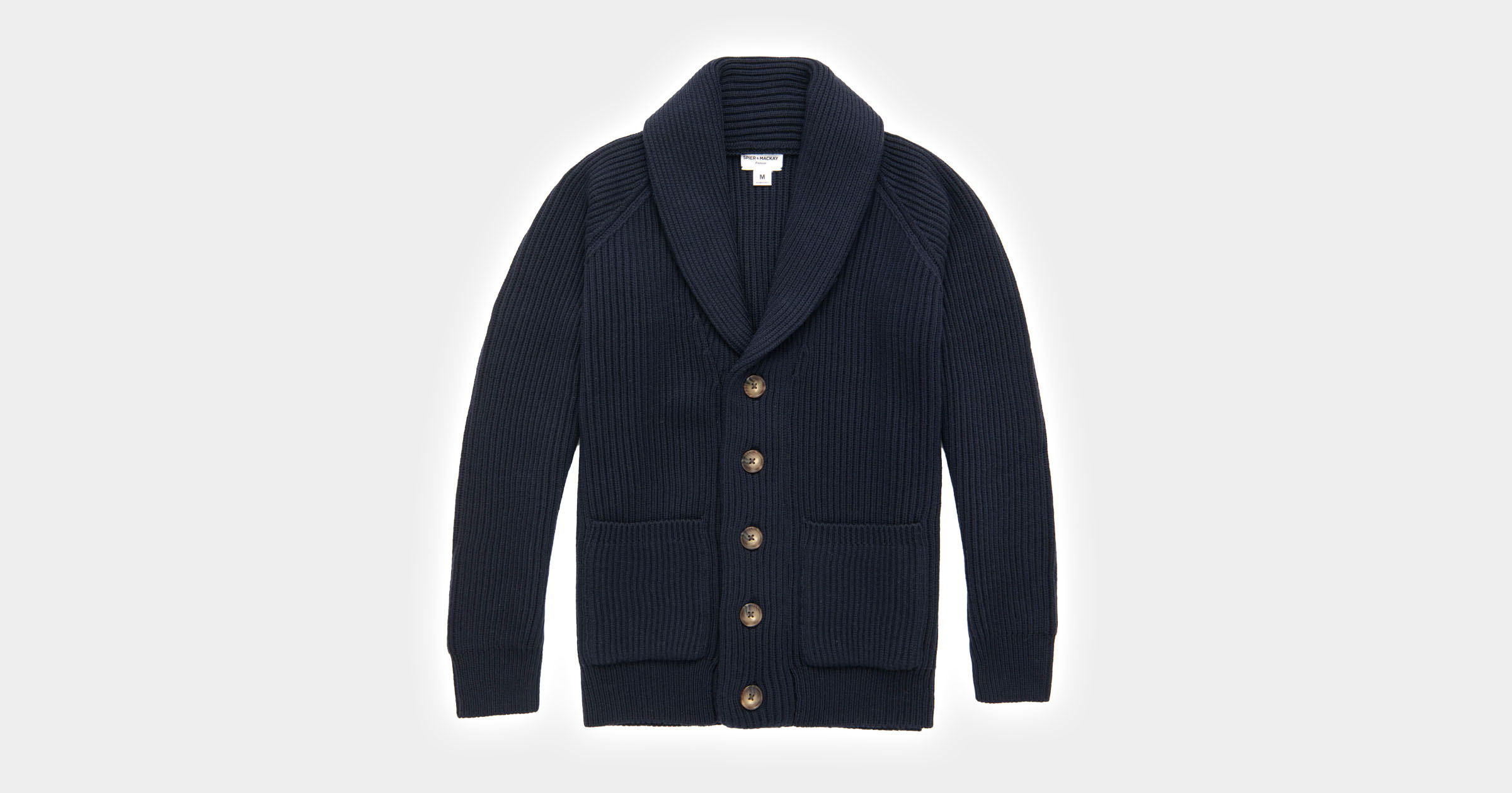 flatlay of navy shawl cardigan