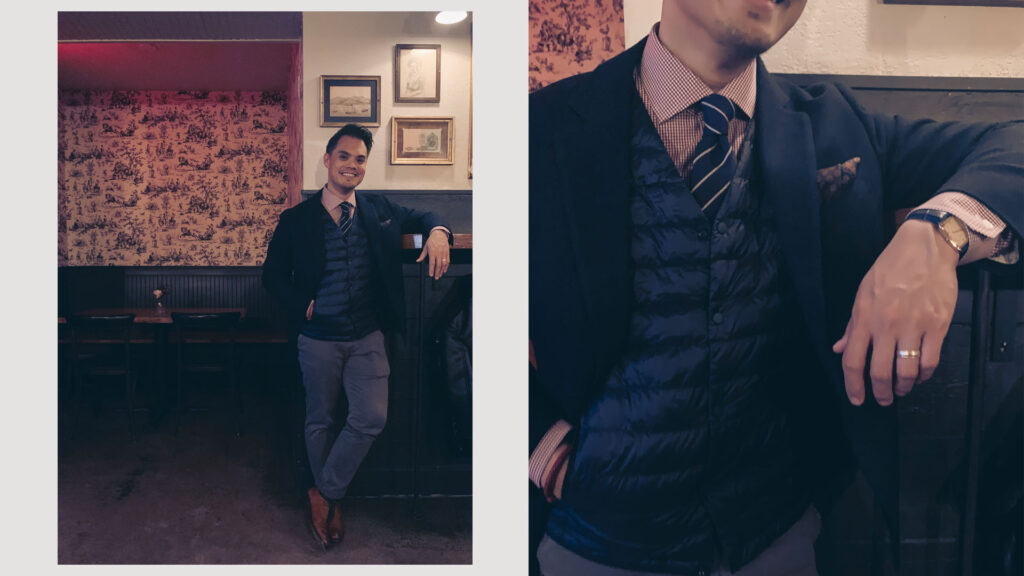 uniqlo quilted vest bodywarmer under sport coat