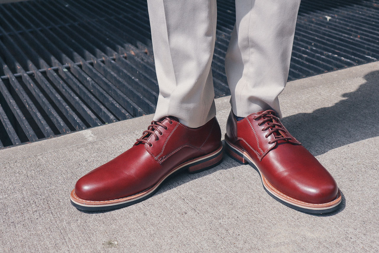 closeup of men's brown derbies