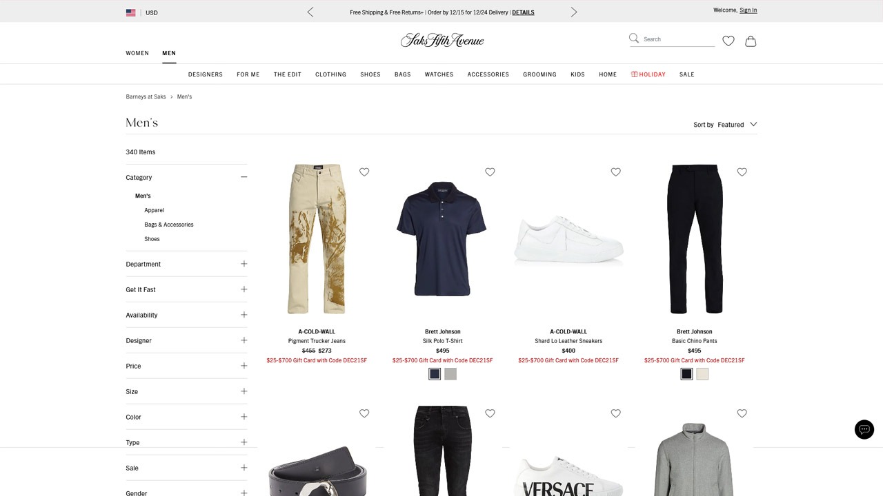 barneys at saks homepage
