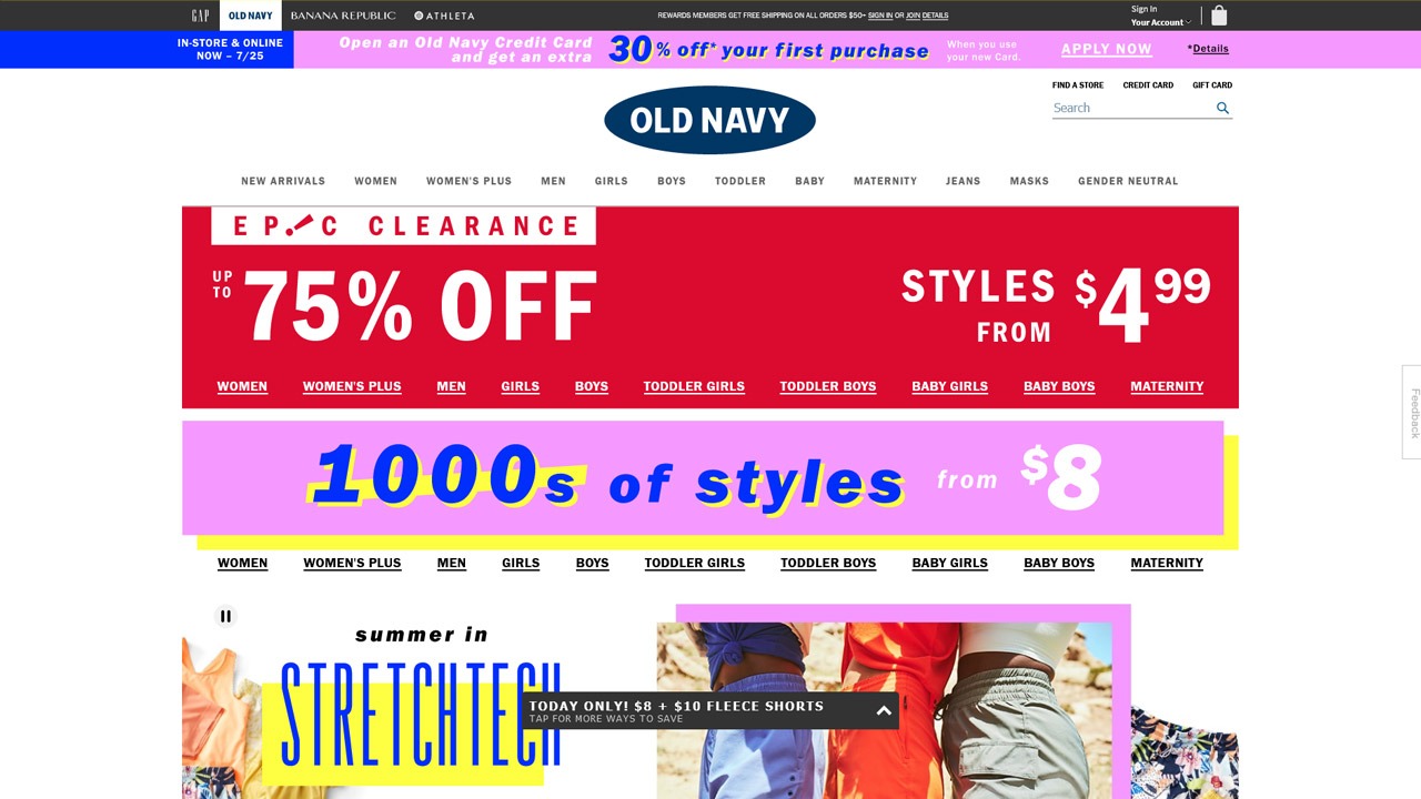 old navy homepage