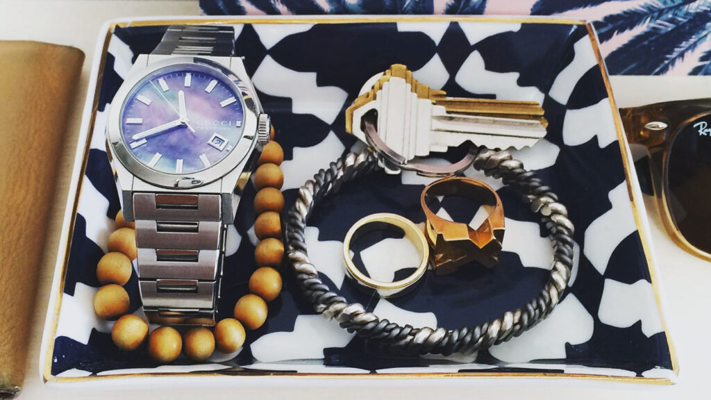 valet trey with men's accessories