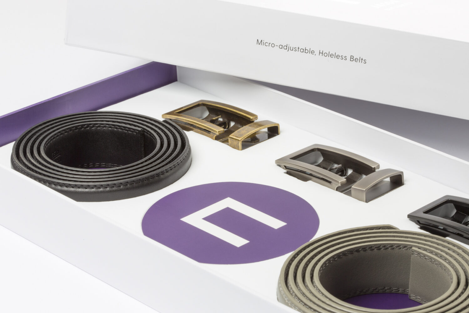 belt straps and buckles in a custom box anson belt