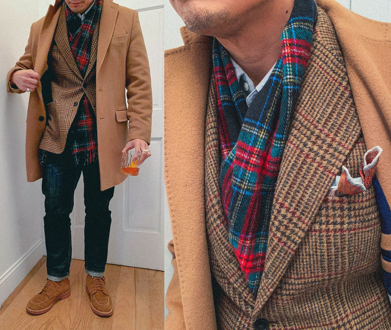 the best scarves for men are warm, cozy, and easy to wear with many things in your wardrobe. this tartan scarf adds a nice pop of color.