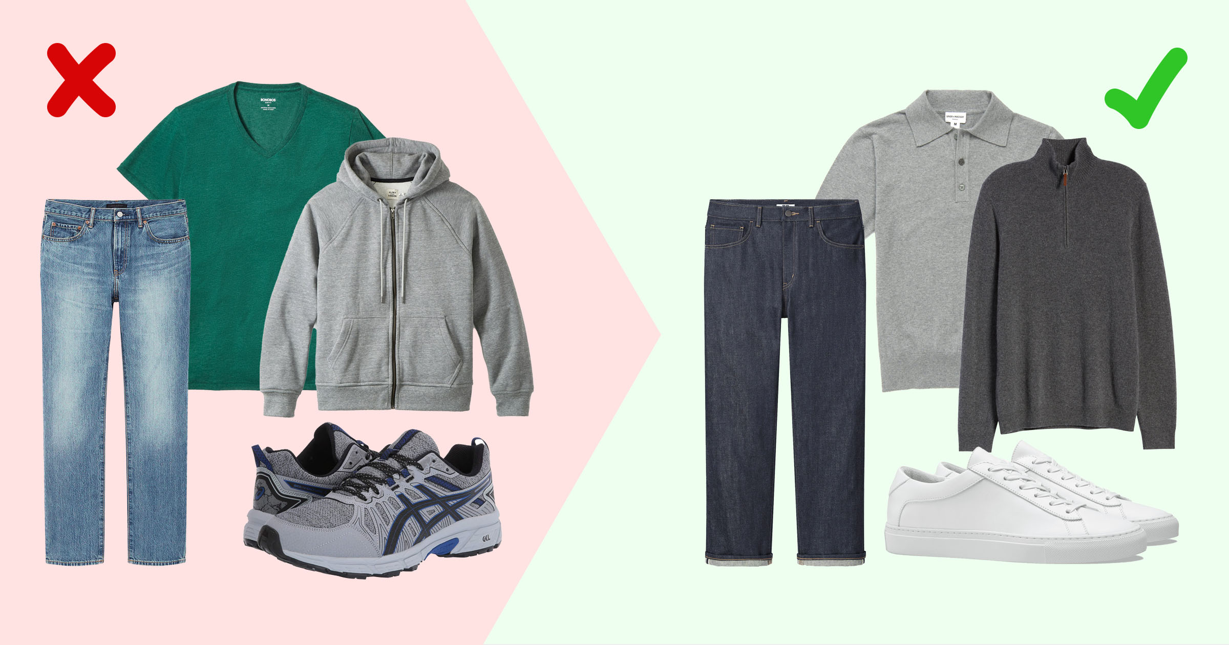 two flatlay clothing groups compared