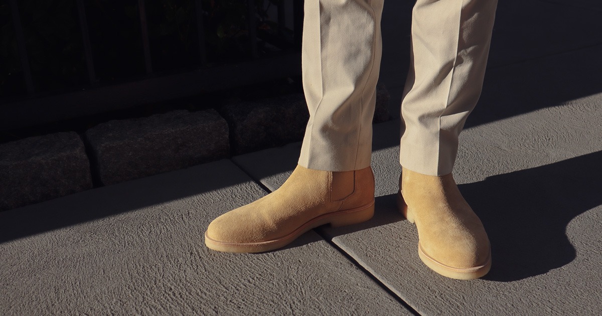 male wearing new republic chelsea boots
