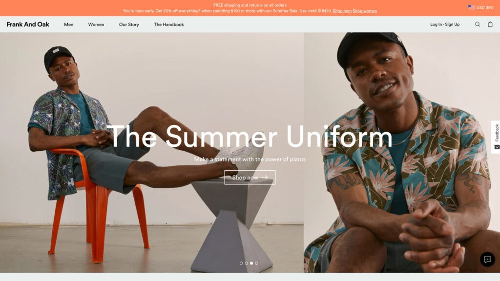 frank and oak home page
