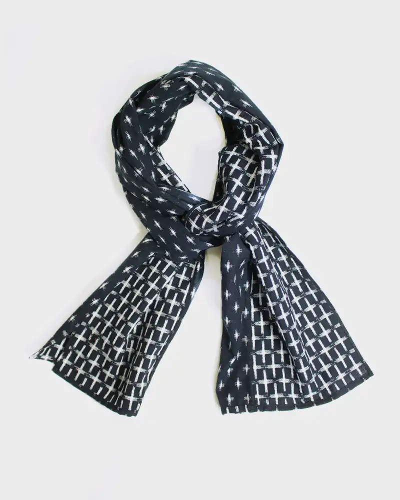 Kiriko Original Scarf, Double Split, White and Indigo