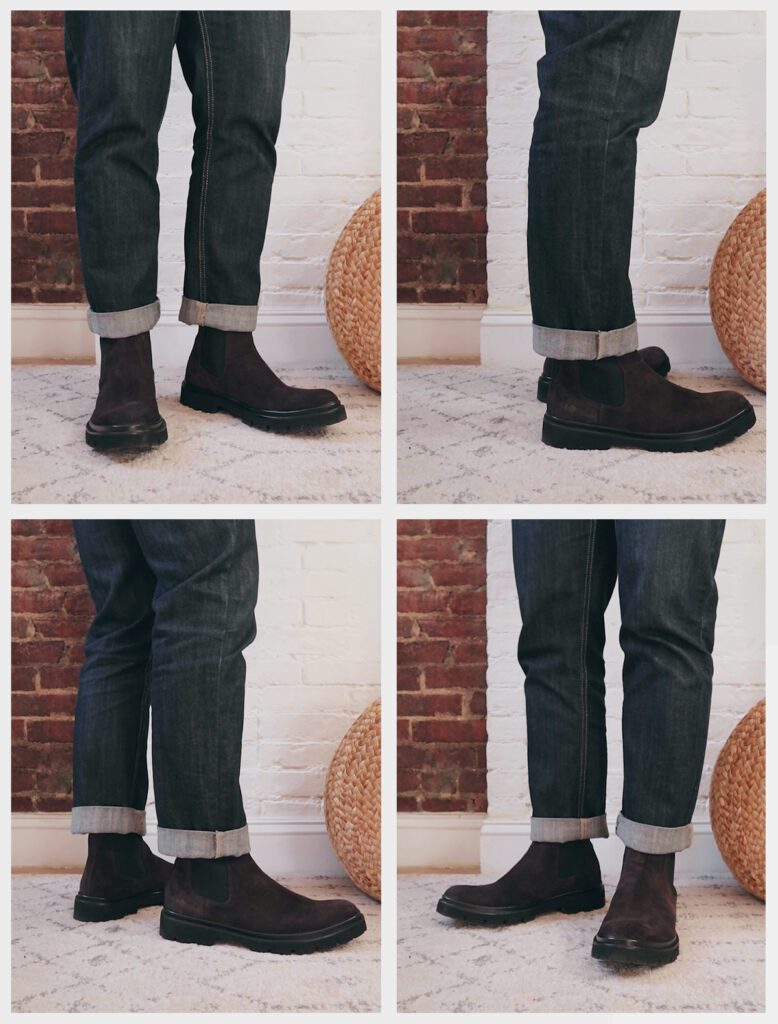 koio chelsea boots on feet