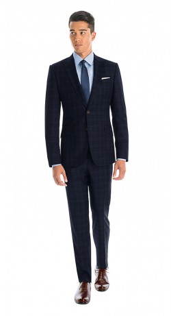 black lapel navy plaid suit