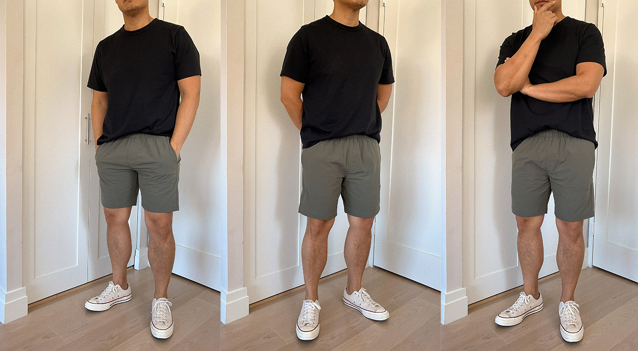 man wearing black t shirts and green shorts from Olivers