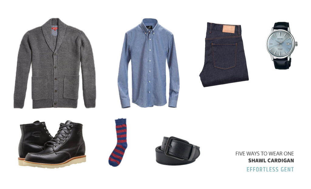 mens shawl cardigan outfit ideas - outfit 1