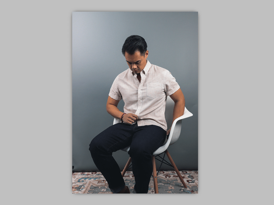 testing how your shirt fits while sitting down