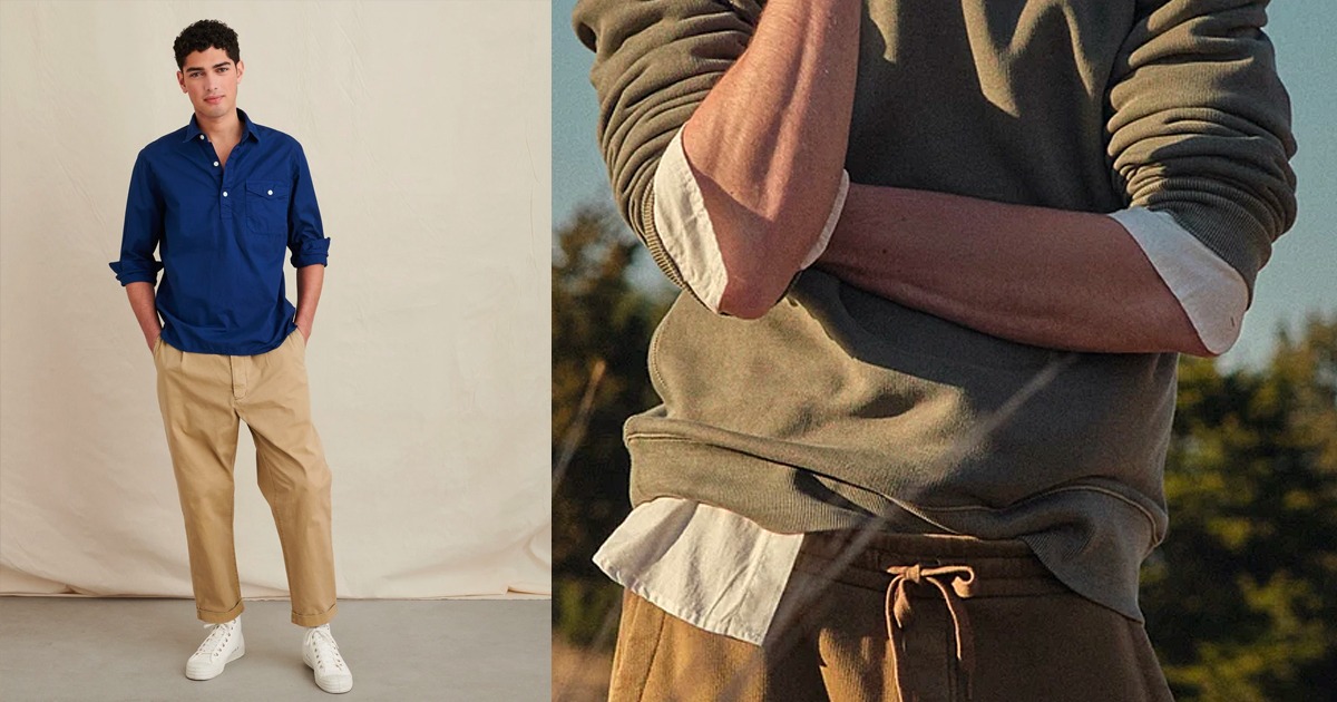 side by side images of men wearing alex mill clothing