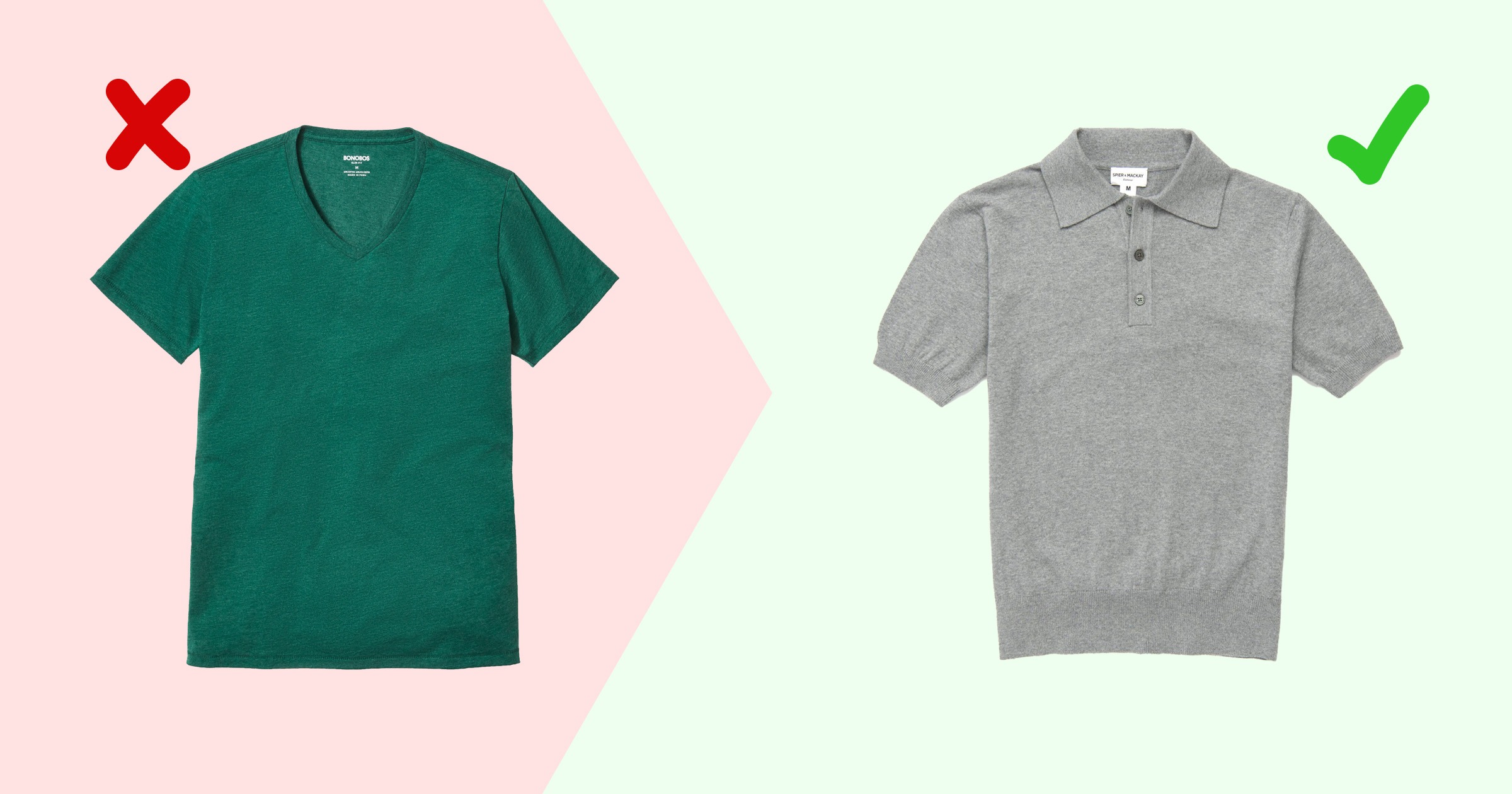 flatlay of t shirt vs knit polo