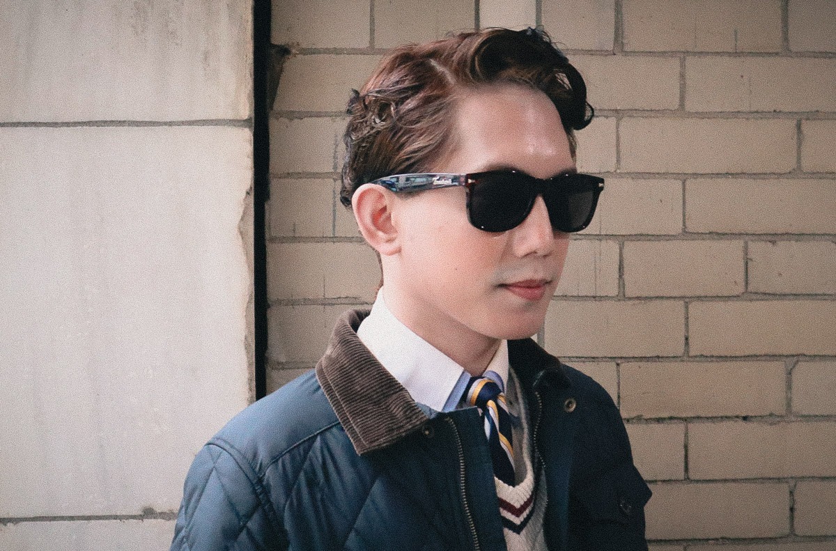 man wearing tomahawk glasses in sun